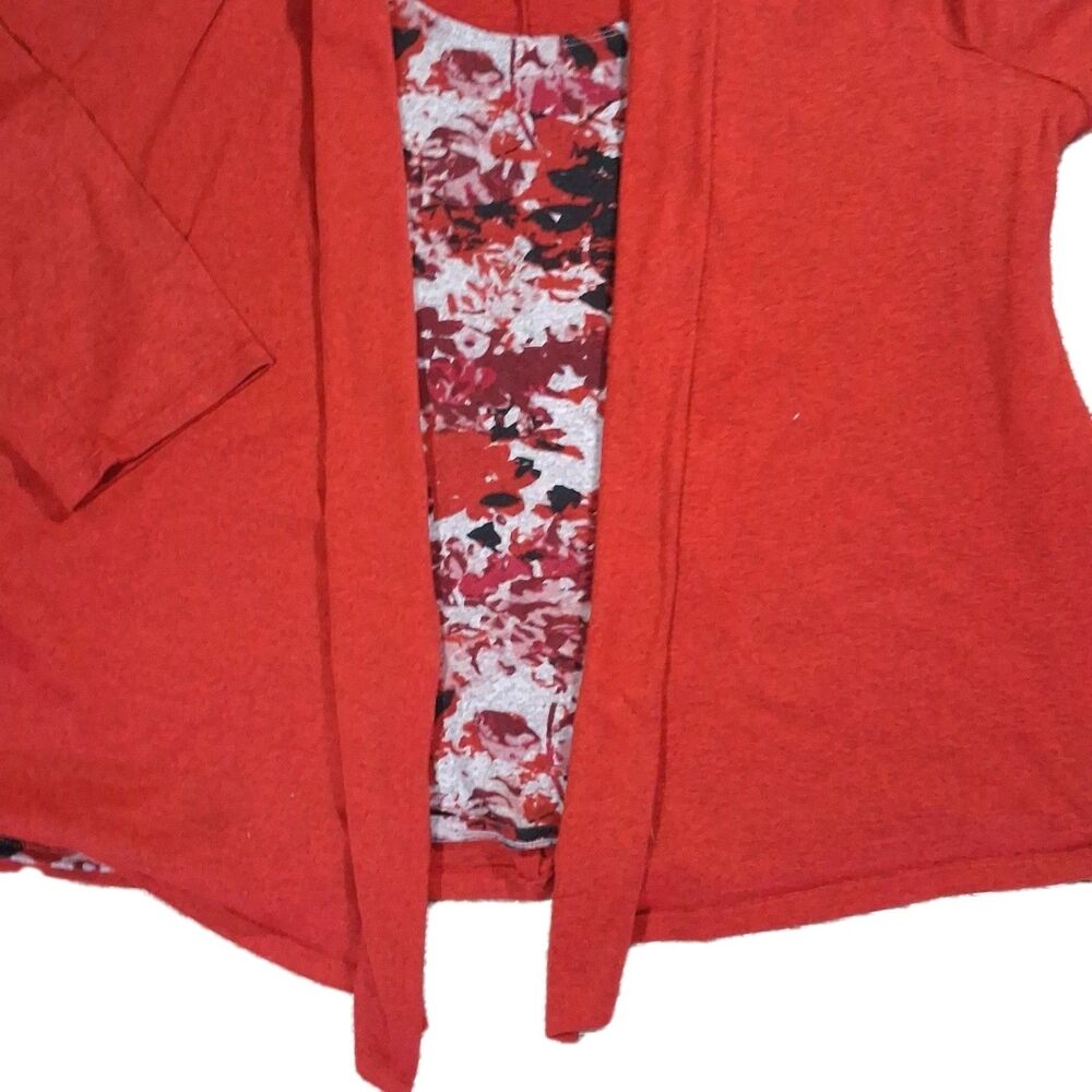 White Stag 2X 18W/20W Red Cardigan Floral 2-Piece Faux Set Mock Top Plus Size - Picture 14 of 16